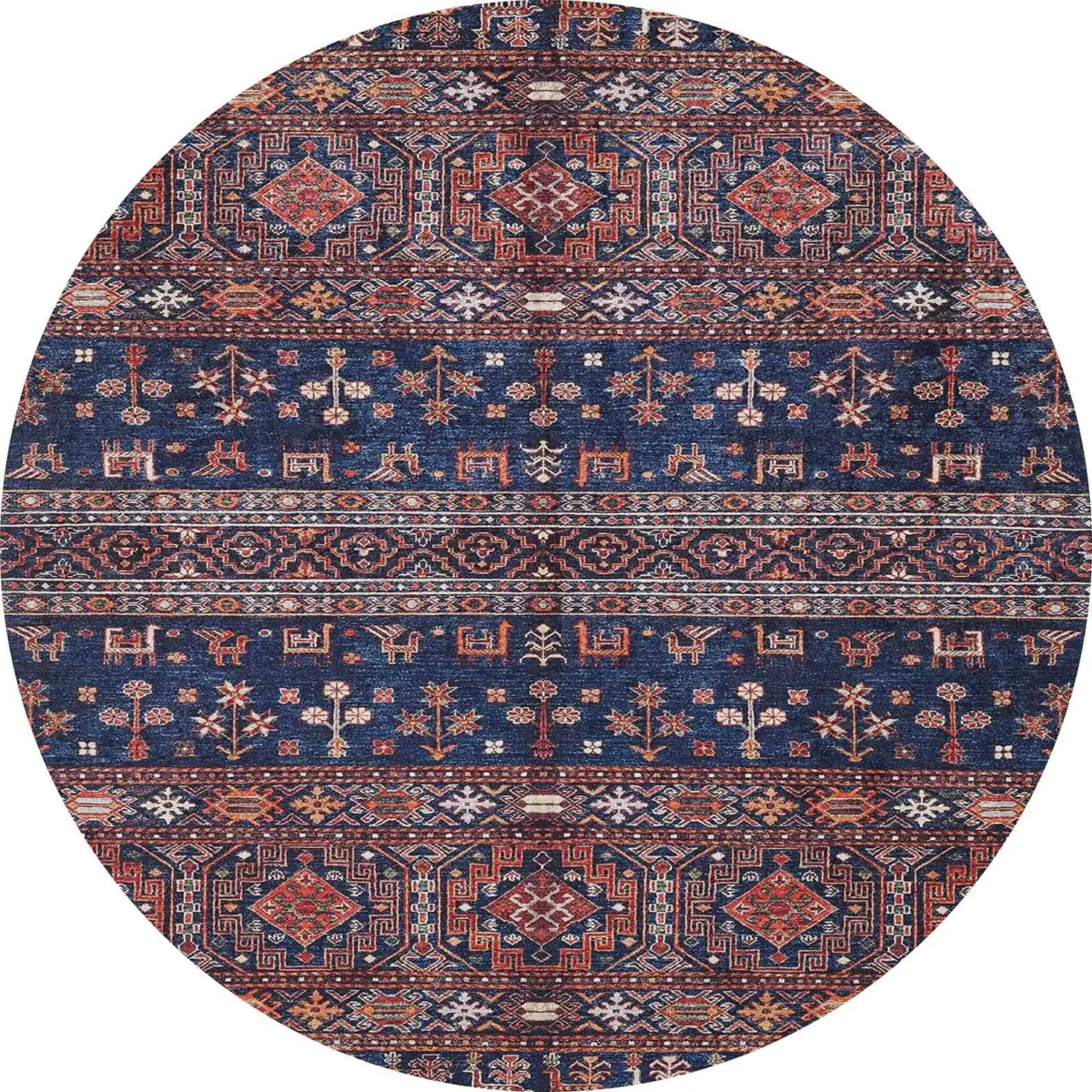 Canaza Modern Etnik Mavi Polyester ve Pamuklu Kaydırmaz Tabanlı Yıkanabilir Dijital Baskı Halısı - Görsel 7