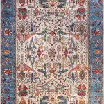 Jimo Çerçeveli Mavi Polyester ve Pamuklu Kaydırmaz Tabanlı Yıkanabilir Dijital Baskı Halısı