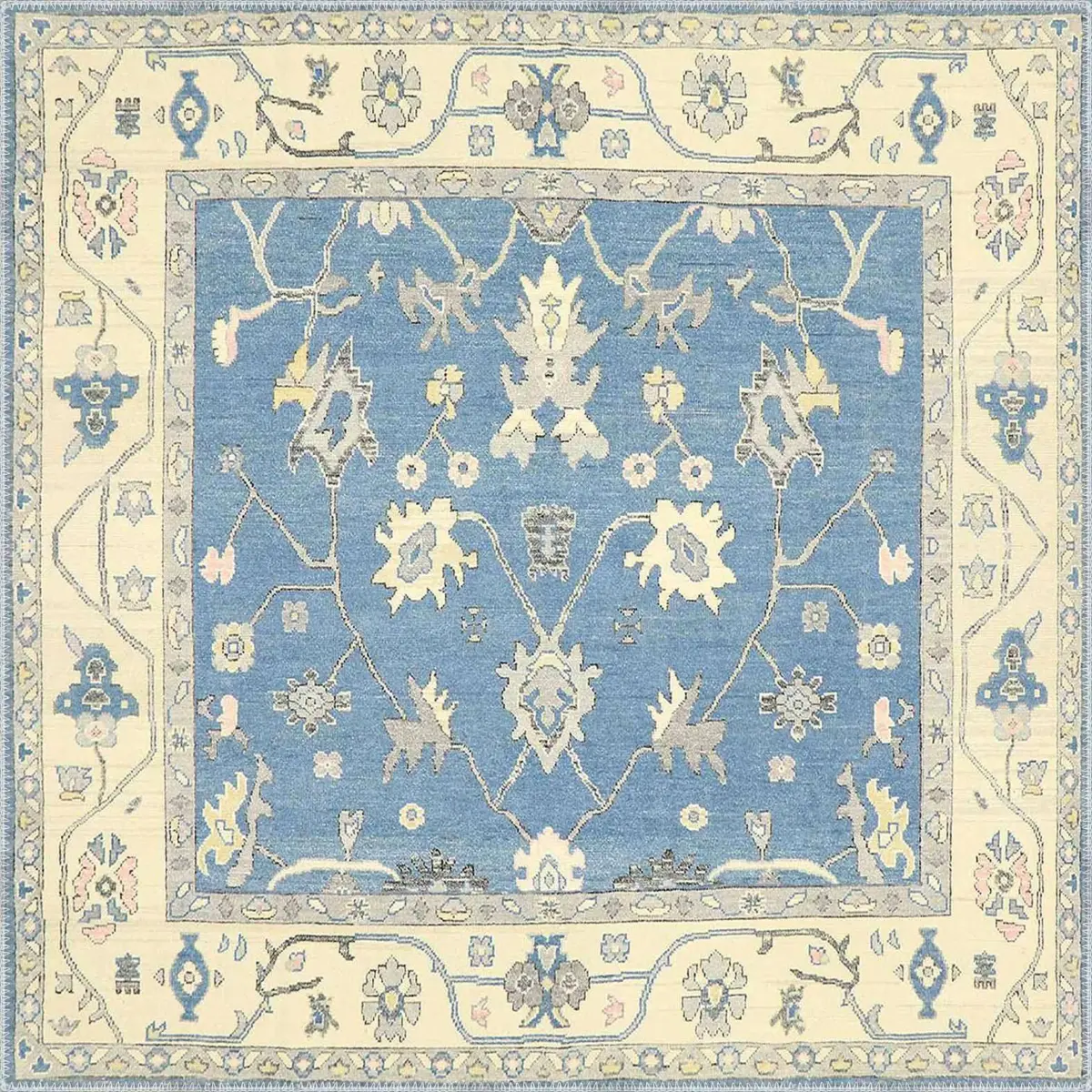 Geiten Çerçeveli Mavi Polyester ve Pamuklu Kaydırmaz Tabanlı Yıkanabilir Dijital Baskı Halısı - Görsel 3