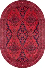 Harlov Klasik Göbekli Kırmızı Polyester ve Pamuklu Kaydırmaz Taban Yıkanabilir Dijital Baskı Halısı - Görsel 6