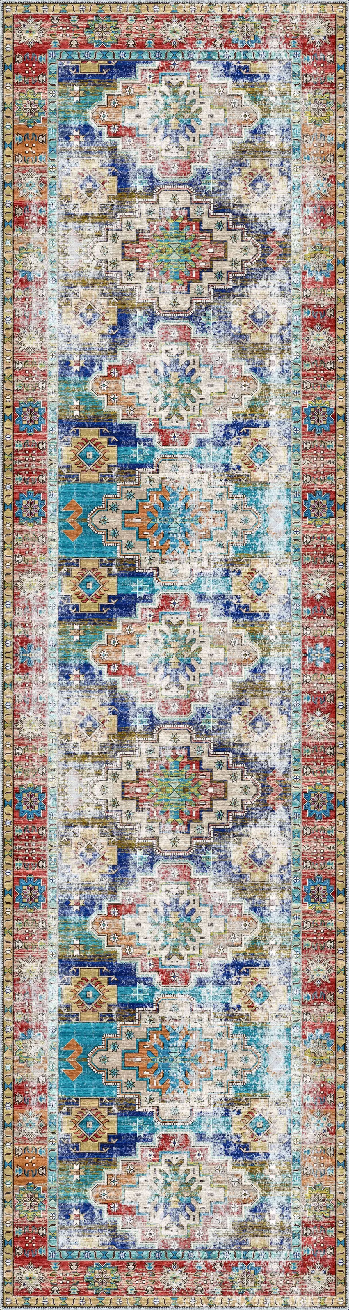 Jarken Klasik Göbekli Multi Polyester ve Pamuklu Kaydırmaz Taban Yıkanabilir Dijital Baskı Halısı - Görsel 4