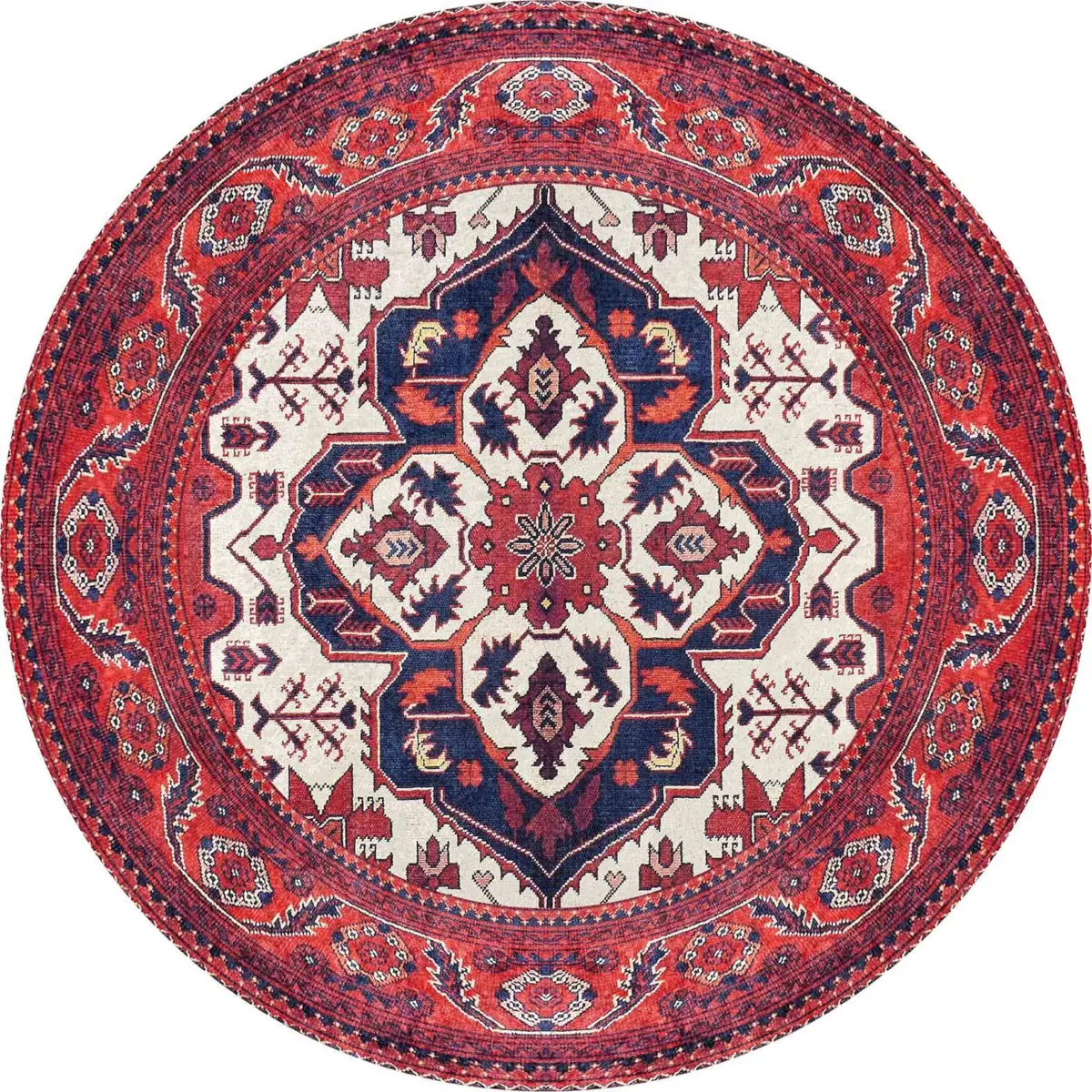 Rylte Klasik Göbekli Kırmızı Polyester ve Pamuklu Kaydırmaz Tabanlı Yıkanabilir Dijital Baskı Halısı - Görsel 7