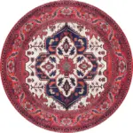 Rylte Klasik Göbekli Kırmızı Polyester ve Pamuklu Kaydırmaz Tabanlı Yıkanabilir Dijital Baskı Halısı - Görsel 7