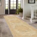 Moreh Klasik Göbekli Sarı Polyester ve Pamuklu Kaydırmaz Tabanlı Yıkanabilir Dijital Baskı Halısı - Görsel 5