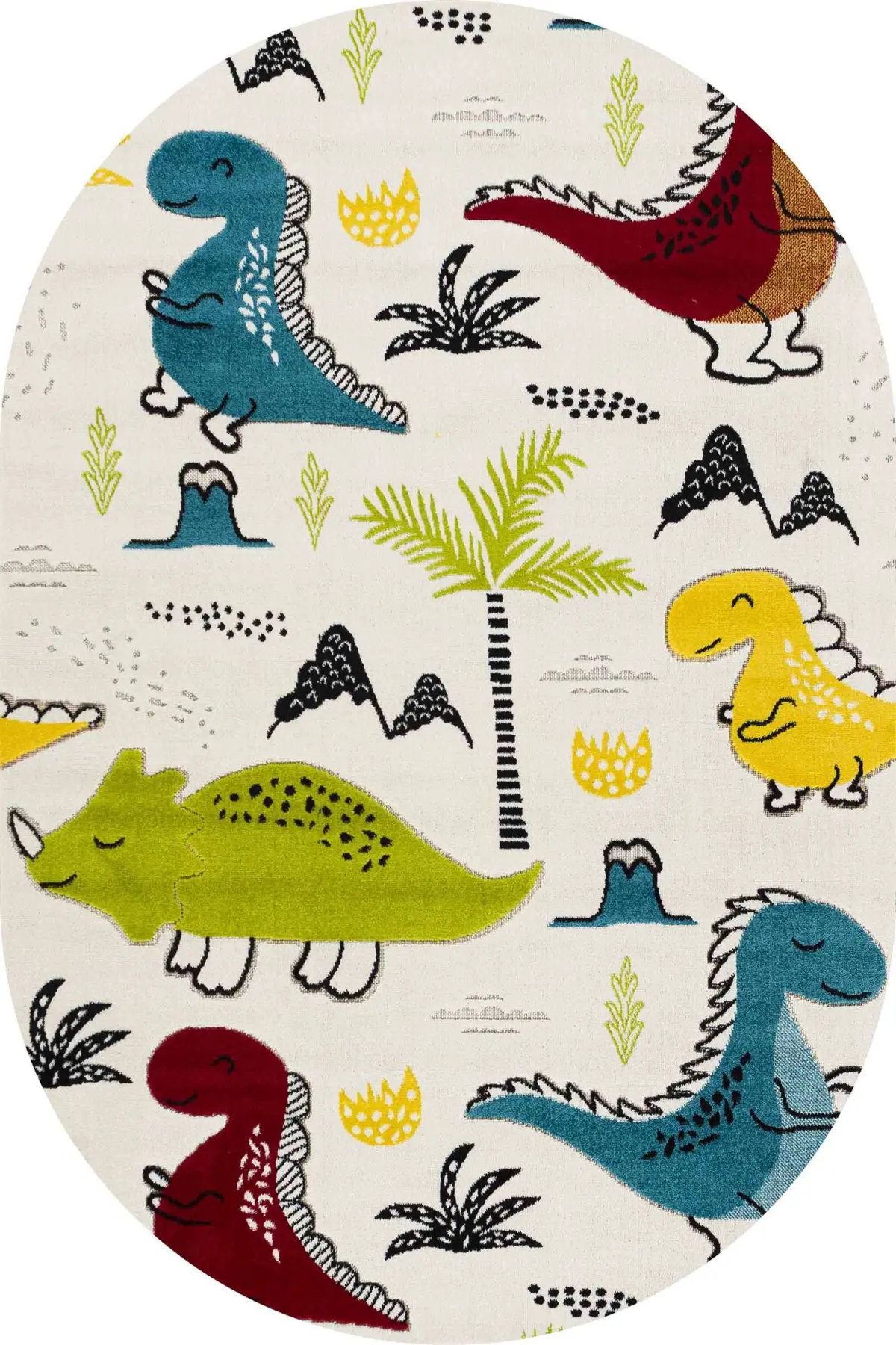 Ramon Dinazor Desenli Beyaz Polyester ve Pamuklu Kaydırmaz Tabanlı Yıkanabilir Dijital Baskı Çocuk Odası Halısı - Görsel 6