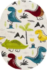 Ramon Dinazor Desenli Beyaz Polyester ve Pamuklu Kaydırmaz Tabanlı Yıkanabilir Dijital Baskı Çocuk Odası Halısı - Görsel 6