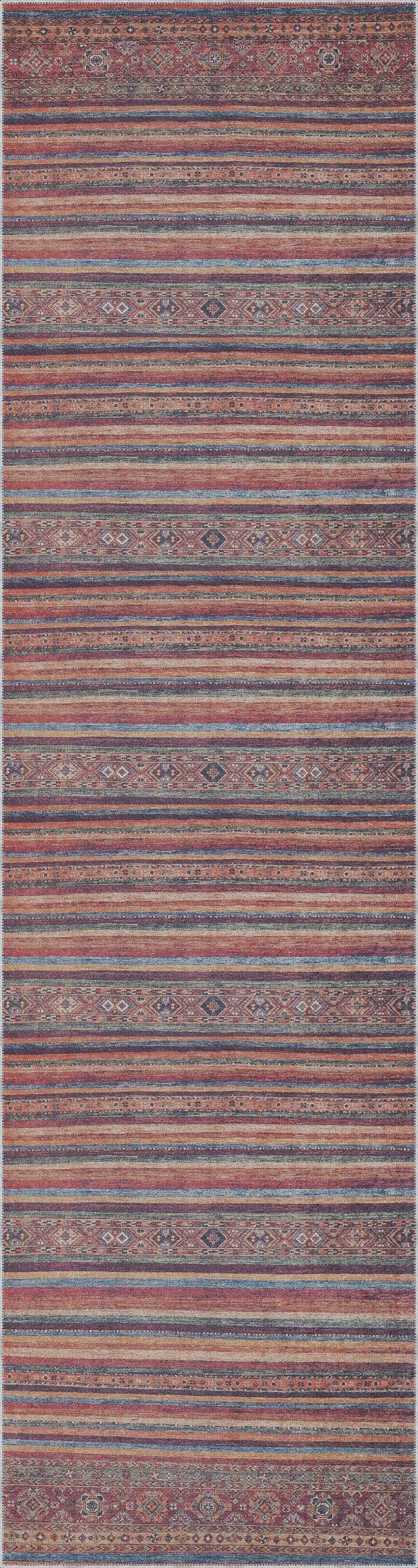 Sierpe Çizgili Etnik Multi Polyester ve Pamuklu Kaydırmaz Tabanlı Yıkanabilir Dijital Baskı Halısı - Görsel 4