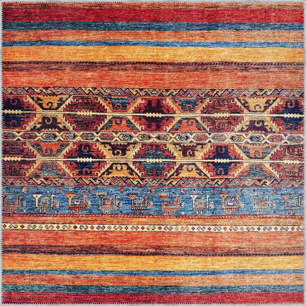 Salen Çizgili Multi Polyester ve Pamuklu Kaydırmaz Taban Yıkanabilir Dijital Baskı Halısı - Görsel 3