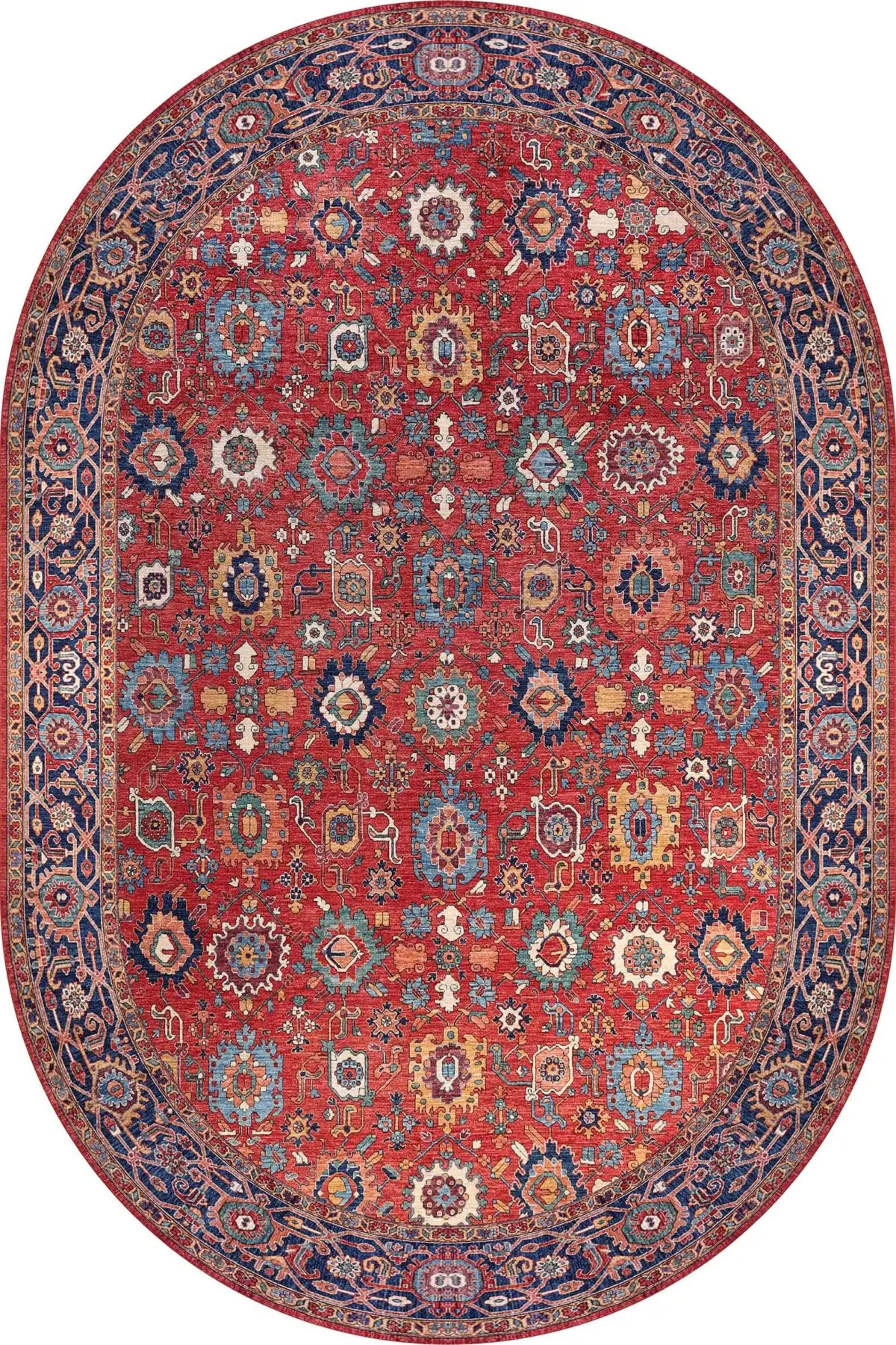 Pingdu Çerçeveli Kırmızı Polyester ve Pamuklu Kaydırmaz Tabanlı Yıkanabilir  Dijital Baskı Halısı - Görsel 6