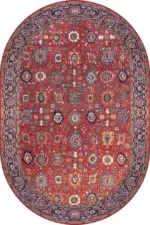 Pingdu Çerçeveli Kırmızı Polyester ve Pamuklu Kaydırmaz Tabanlı Yıkanabilir  Dijital Baskı Halısı - Görsel 6