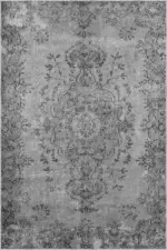 Bago Klasik Göbekli Gri Polyester ve Pamuklu Kaydırmaz Tabanlı Yıkanabilir Dijital Baskı Halısı