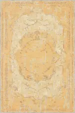 Moreh Klasik Göbekli Sarı Polyester ve Pamuklu Kaydırmaz Tabanlı Yıkanabilir Dijital Baskı Halısı