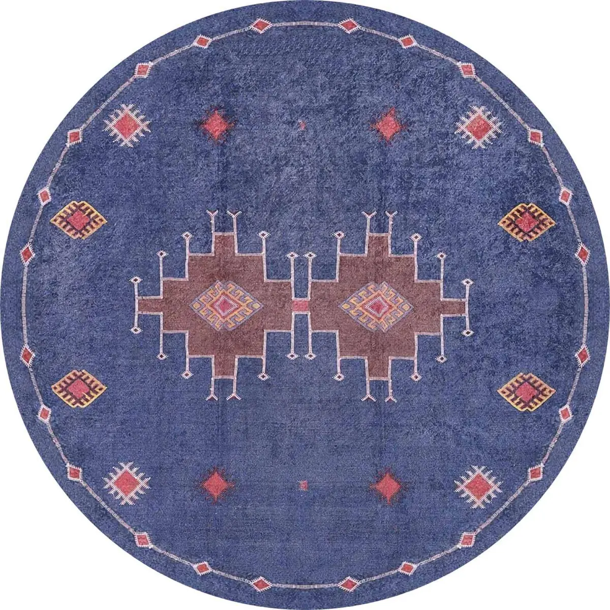 Avila Modern Etnik Lacivert Polyester ve Pamuklu Kaydırmaz Tabanlı Yıkanabilir Dijital Baskı Halısı - Görsel 7