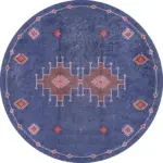 Avila Modern Etnik Lacivert Polyester ve Pamuklu Kaydırmaz Tabanlı Yıkanabilir Dijital Baskı Halısı - Görsel 7