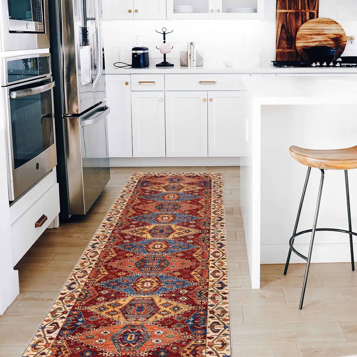 Mengla Klasik Göbekli Multi Polyester ve Pamuklu Kaydırmaz Tabanlı Yıkanabilir Dijital Baskı Halısı - Görsel 5