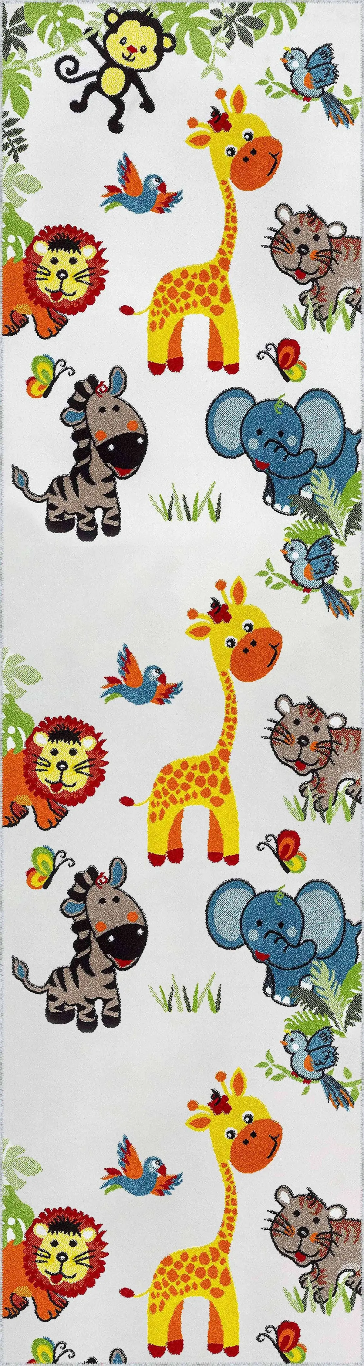 Abajo Sevimli Dostlar Desenli Beyaz Polyester ve Pamuklu Kaydırmaz Tabanlı Yıkanabilir Dijital Baskı Çcok Odası Halısı - Görsel 4