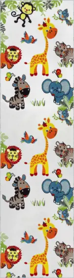 Abajo Sevimli Dostlar Desenli Beyaz Polyester ve Pamuklu Kaydırmaz Tabanlı Yıkanabilir Dijital Baskı Çcok Odası Halısı - Görsel 4