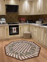 Aren  Mutfak 02 Modern Çerçeveli Kahverengi Polyester Kaydırmaz Tabanlı Yıkanabilir Dijital Baskı Mutfak Halısı - Görsel 5