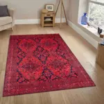 Harlov Klasik Göbekli Kırmızı Polyester ve Pamuklu Kaydırmaz Taban Yıkanabilir Dijital Baskı Halısı - Görsel 2