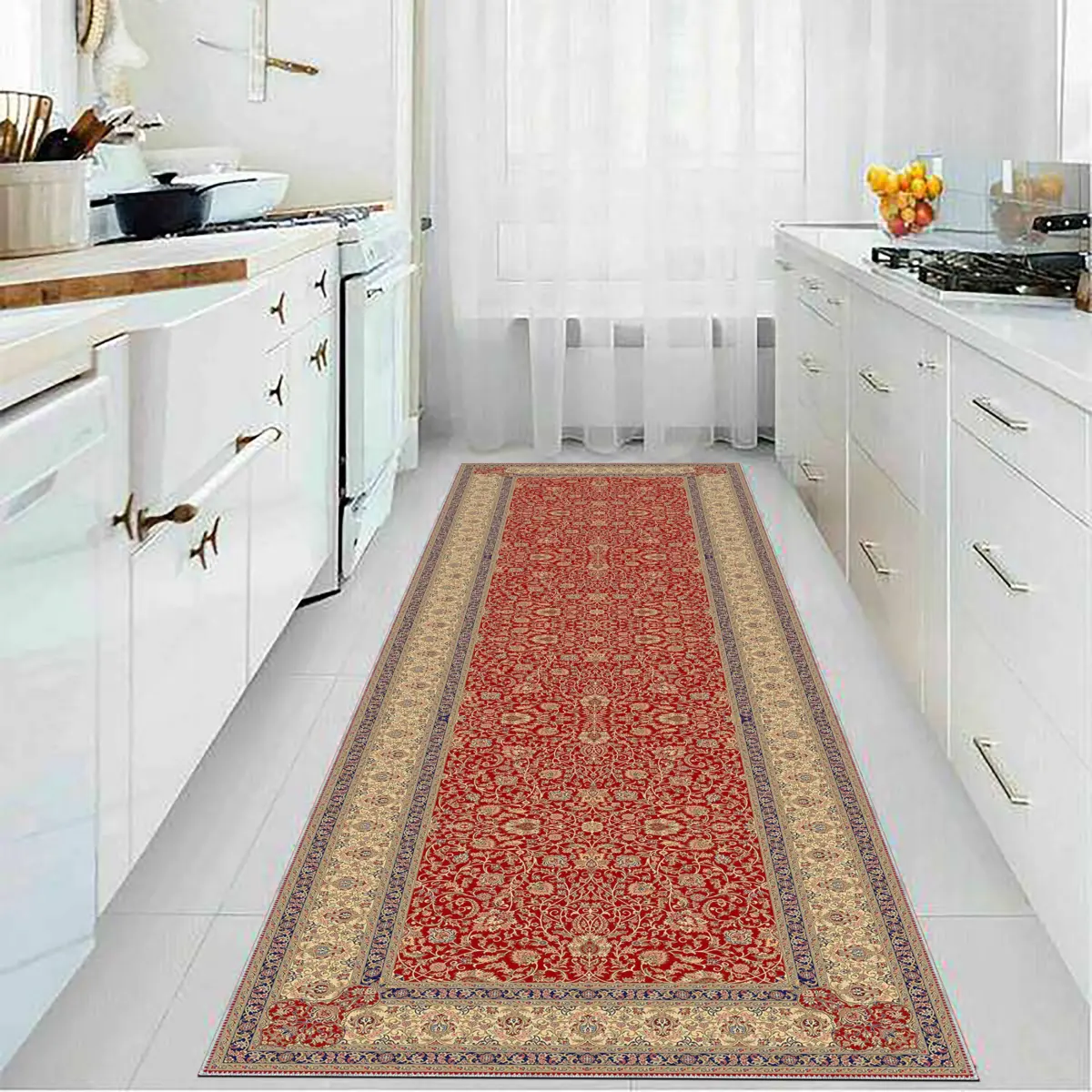 Linyi Çerçeveli Kırmızı Polyester ve Pamuklu Kaydırmaz Tabanlı Yıkanabilir Dijital Baskı Halısı - Görsel 5