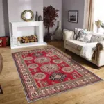 Stung Klasik Göbekli Kırmızı Polyester ve Pamuklu Kaydırmaz Tabanlı Yıkanabilir Dijital Baskı Halısı - Görsel 2