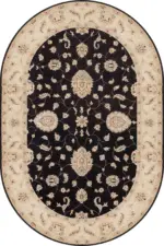 Turbat Klasik Göbekli Bej Siyah Polyester ve Pamuklu Kaydırmaz Tabanlı Yıkanabilir Dijital Baskı Halısı - Görsel 6