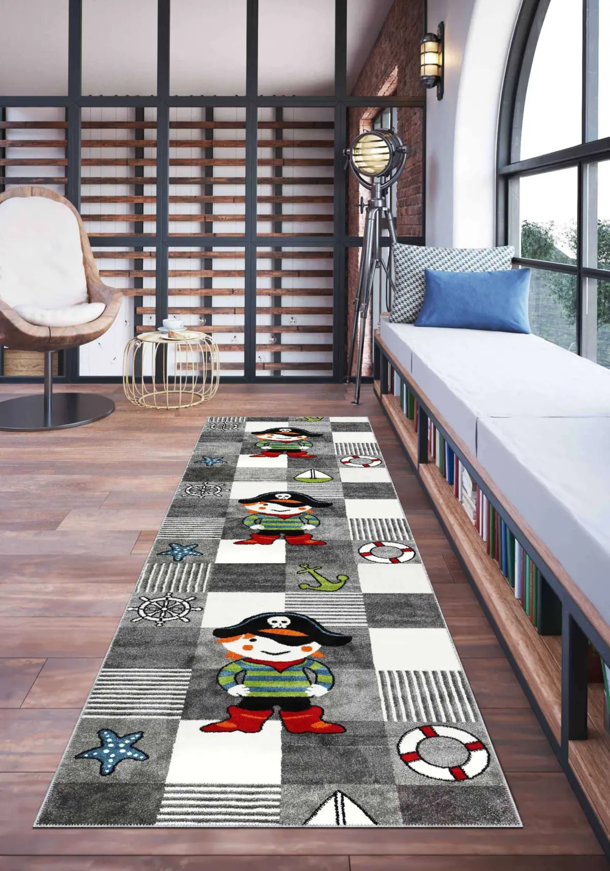 Soloy Geometrik Gri Polyester ve Pamuklu Kaydırmaz Tabanlı Yıkanabilir Dijital Baskı Çocuk Odası Halısı - Görsel 5