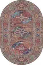 Falla Klasik Göbekli Etnik Kahverengi Polyester ve Pamuklu Kaydırmaz Tabanlı Yıkanabilir Dijital Baskı Halısı - Görsel 6