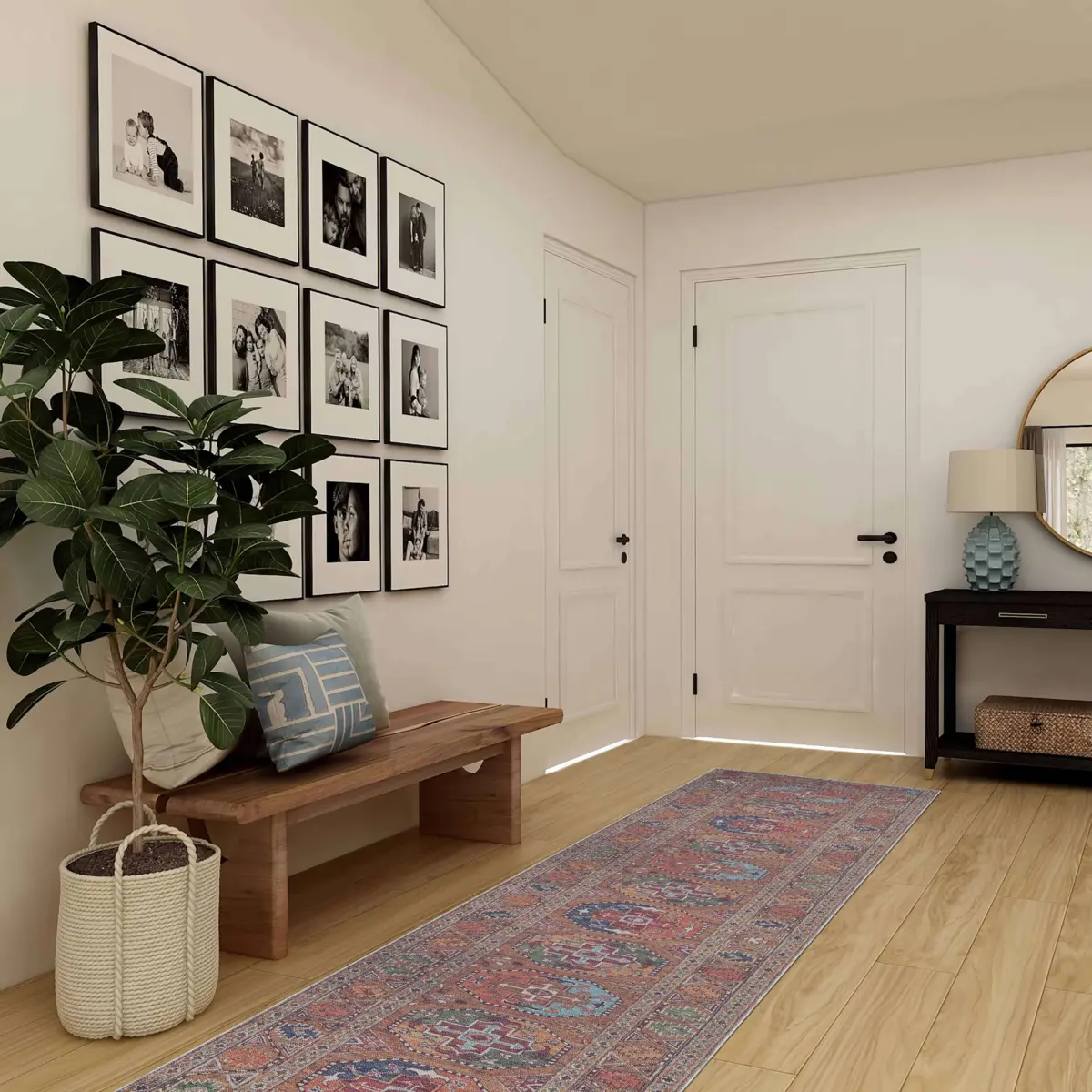 Falla Klasik Göbekli Etnik Kahverengi Polyester ve Pamuklu Kaydırmaz Tabanlı Yıkanabilir Dijital Baskı Halısı - Görsel 5