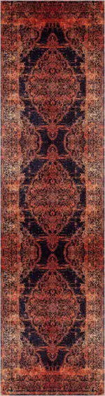 Horda Klasik Göbekli Turuncu Siyah  Polyester ve Pamuklu Kaydırmaz Tabanlı Yıkanabilir Dijital Baskı Halısı - Görsel 4