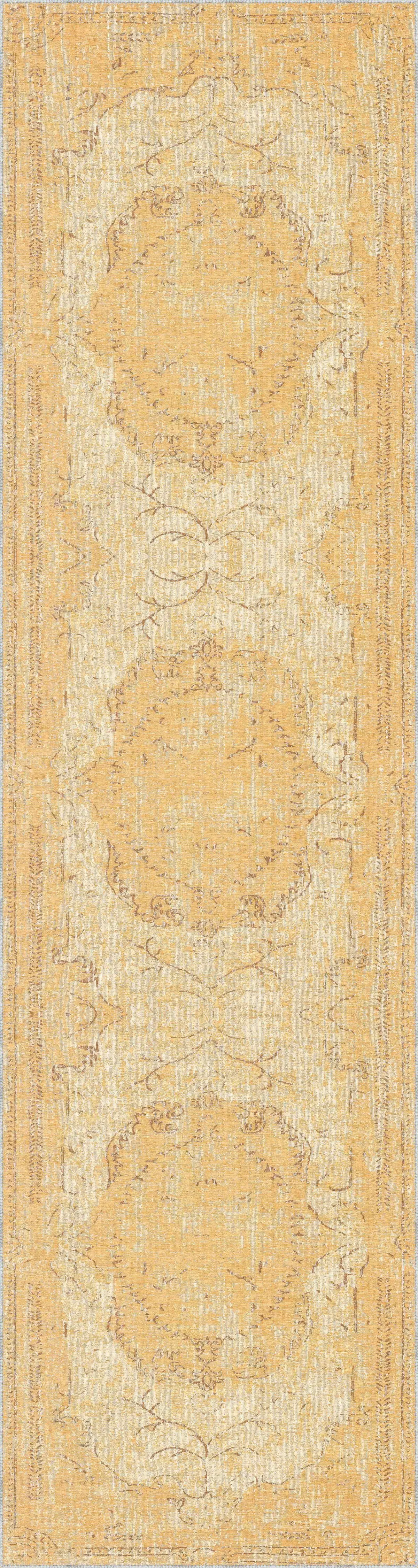 Moreh Klasik Göbekli Sarı Polyester ve Pamuklu Kaydırmaz Tabanlı Yıkanabilir Dijital Baskı Halısı - Görsel 4