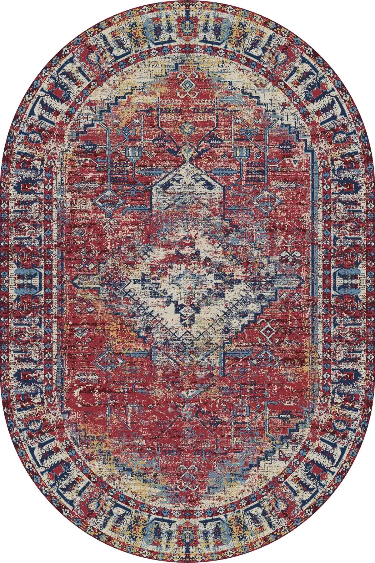 Vinstra Klasik Göbekli Multi Polyester ve Pamuklu Kaydırmaz Taban Yıkanabilir Dijital Baskı Halısı - Görsel 6