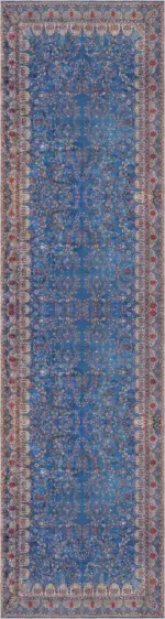 Beilen Çerçeveli Mavi Polyester ve Pamuklu Kaydırmaz Tabanlı Yıkanabilir Dijital Baskı Halısı - Görsel 4