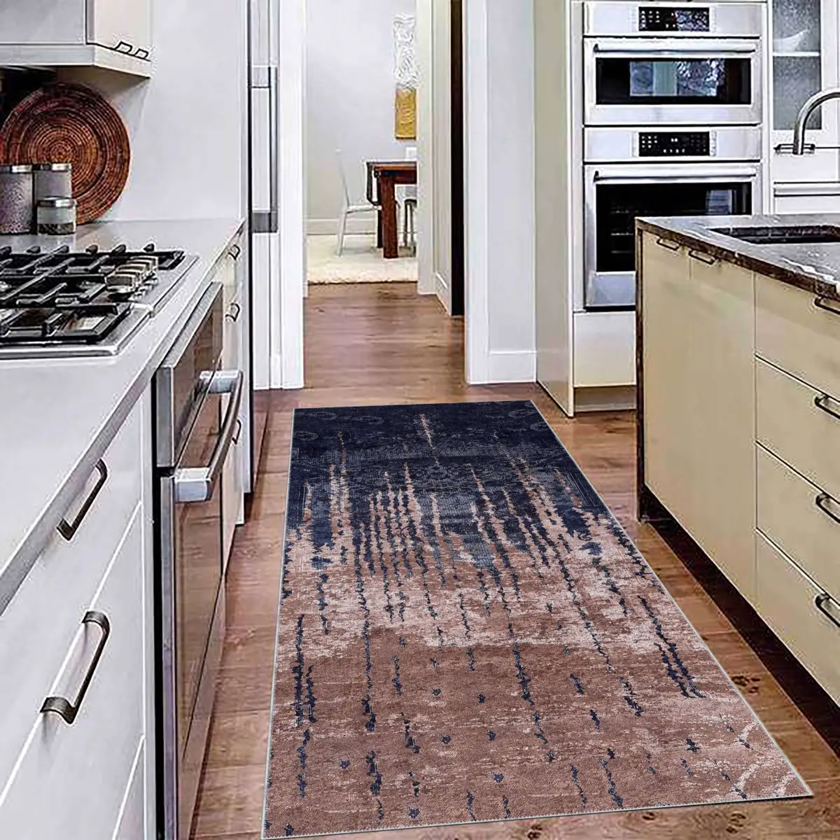 Bagoda Modern Lacivert Polyester ve Pamuklu Kaydırmaz Tabanlı Yıkanabilir Dijital Baskı Halısı - Görsel 5