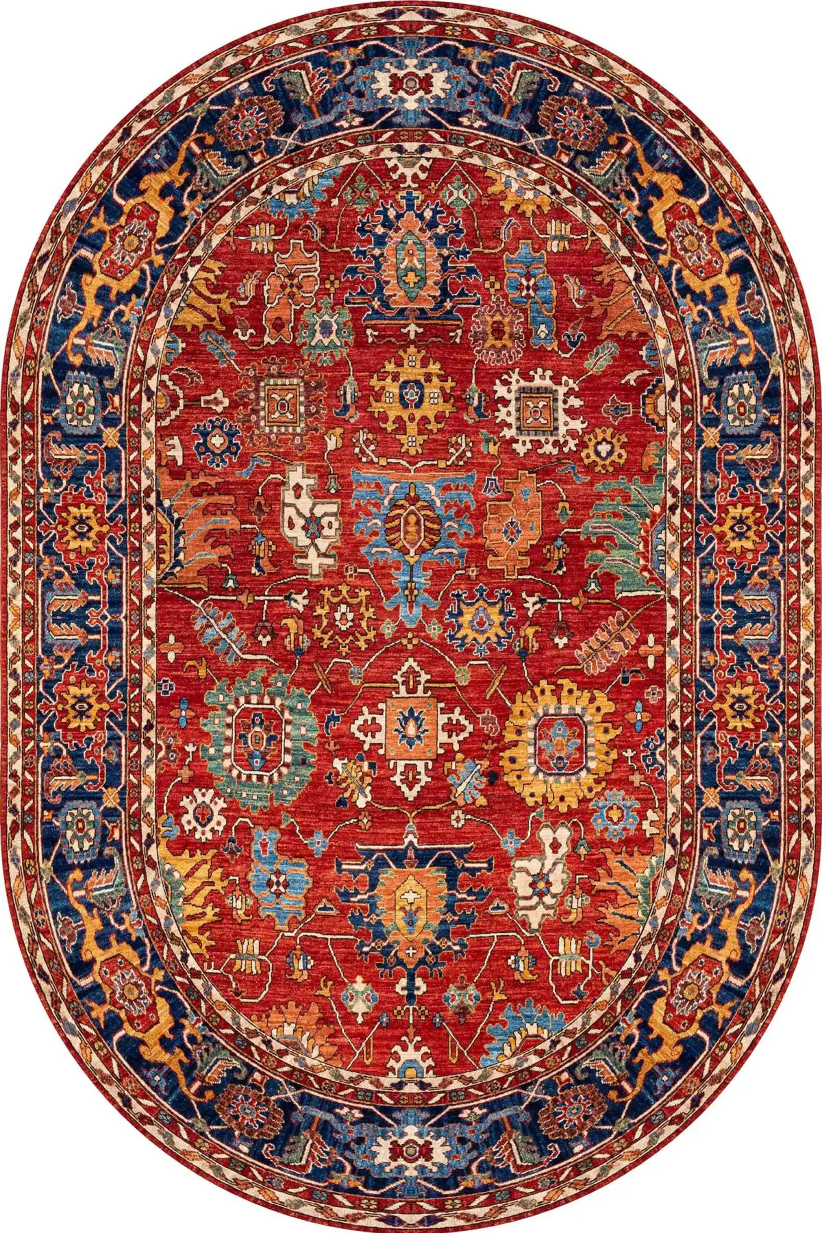 Sawan Çerçeveli Kırmızı Polyester ve Pamuklu Kaydırmaz Tabanlı Yıkanabilir Dijital Baskı Halısı - Görsel 6