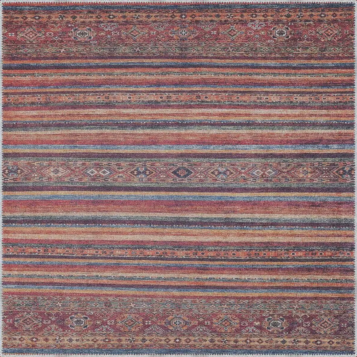 Sierpe Çizgili Etnik Multi Polyester ve Pamuklu Kaydırmaz Tabanlı Yıkanabilir Dijital Baskı Halısı - Görsel 3