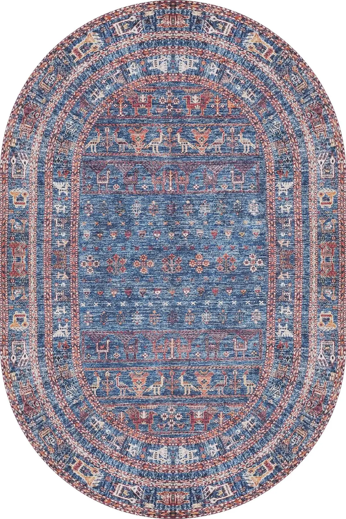 Canaza Modern Etnik Mavi Polyester ve Pamuklu Kaydırmaz Tabanlı Yıkanabilir Dijital Baskı Halısı - Görsel 6