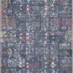 Drev Modern Mavi Polyester ve Pamuklu Kaydırmaz Tabanlı Yıkanabilir Dijital Baskı Halısı