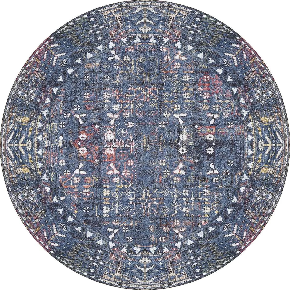 Drev Modern Mavi Polyester ve Pamuklu Kaydırmaz Tabanlı Yıkanabilir Dijital Baskı Halısı - Görsel 7