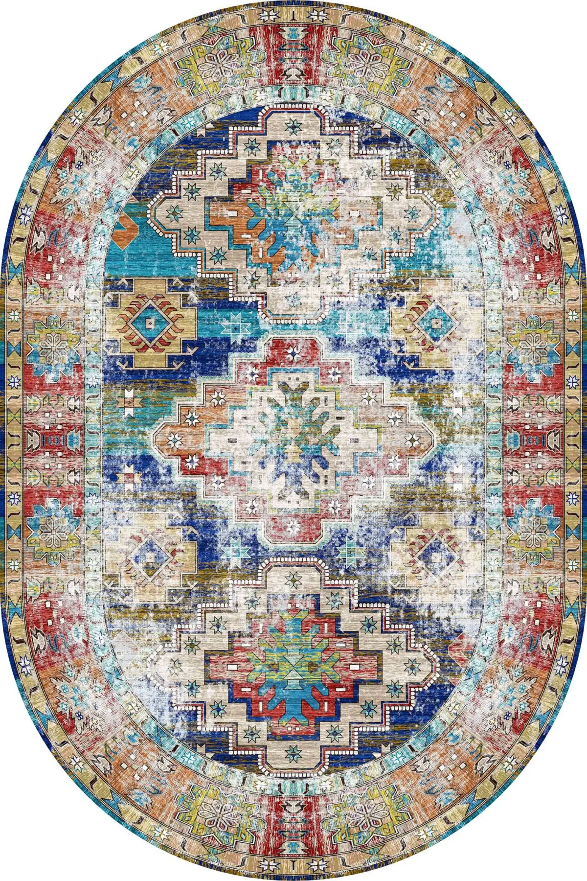 Jarken Klasik Göbekli Multi Polyester ve Pamuklu Kaydırmaz Taban Yıkanabilir Dijital Baskı Halısı - Görsel 6