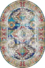 Jarken Klasik Göbekli Multi Polyester ve Pamuklu Kaydırmaz Taban Yıkanabilir Dijital Baskı Halısı - Görsel 6