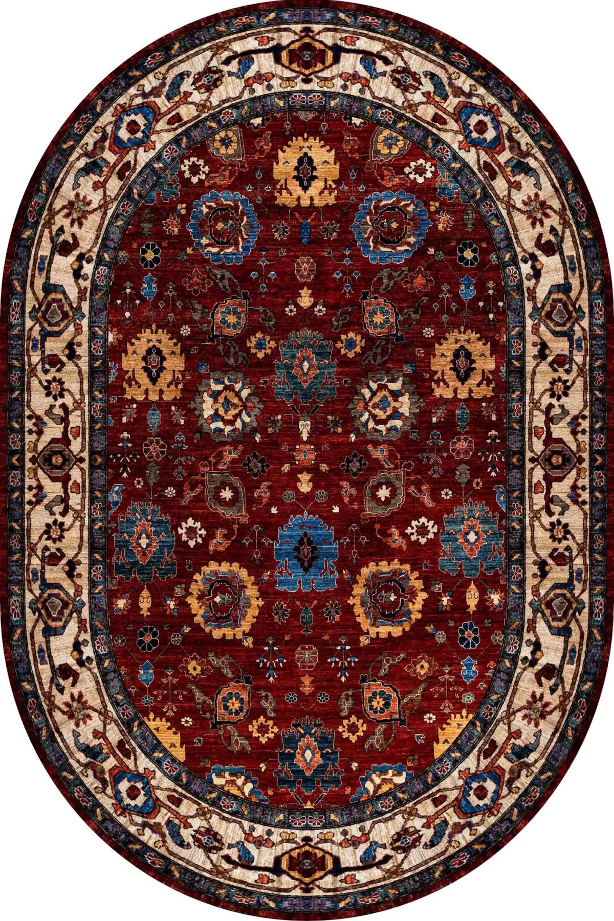 Adachi Çerçeveli Kırmızı Polyester ve Pamuklu Kaydırmaz Tabanlı Yıkanabilir Dijital Baskı Halısı - Görsel 6