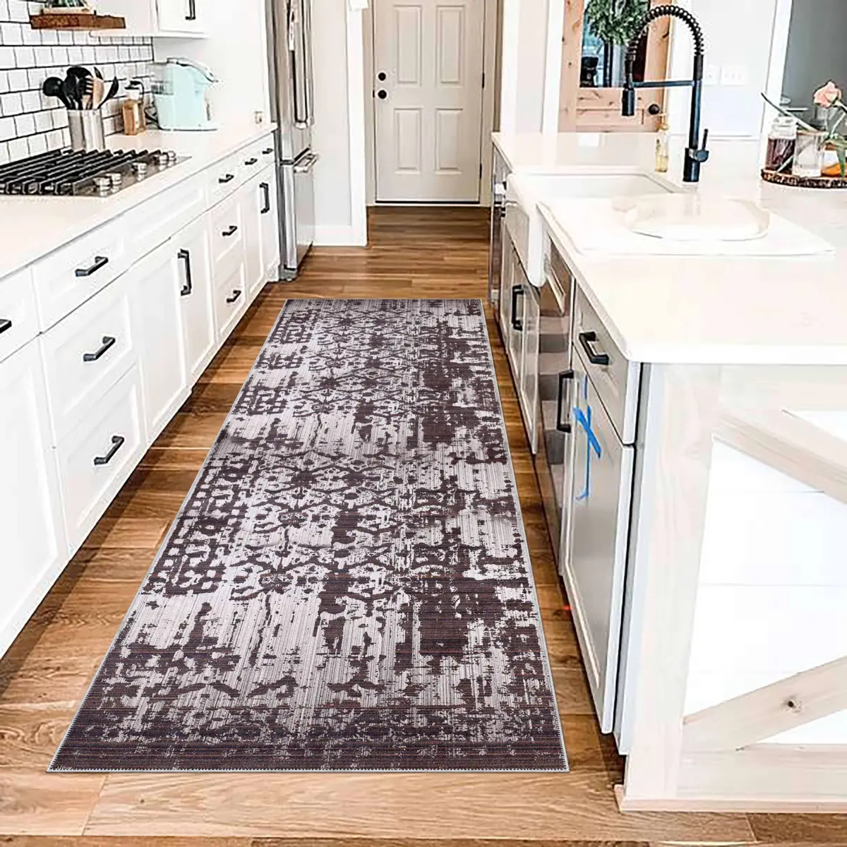 Pilas Modern Kahverengi Polyester ve Pamuklu Kaydırmaz Tabanlı Yıkanabilir Dijital Baskı Halısı - Görsel 5