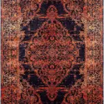 Horda Klasik Göbekli Turuncu Siyah  Polyester ve Pamuklu Kaydırmaz Tabanlı Yıkanabilir Dijital Baskı Halısı