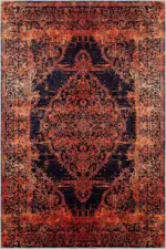 Horda Klasik Göbekli Turuncu Siyah  Polyester ve Pamuklu Kaydırmaz Tabanlı Yıkanabilir Dijital Baskı Halısı