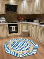 Aren Mutfak 04 Modern Çerçeveli Mavi Polyester Kaydırmaz Tabanlı Yıkanabilir Dijital Baskı Mutfak Halısı - Görsel 5