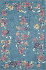 Pesse Modern Mavi Polyester ve Pamuklu Kaydırmaz Tabanlı Yıkanabilir Dijital Baskı Halısı