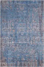 Mirador Modern Mavi Polyester ve Pamuklu Kaydırmaz Tabanlı Yıkanabilir Dijital Baskı Halısı