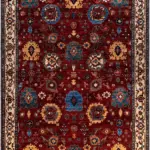 Adachi Çerçeveli Kırmızı Polyester ve Pamuklu Kaydırmaz Tabanlı Yıkanabilir Dijital Baskı Halısı