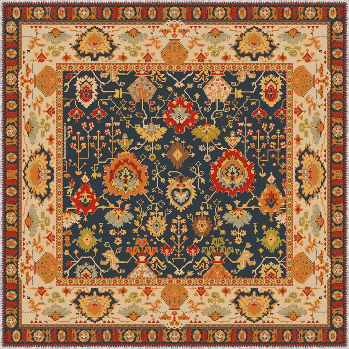 Tiroli Çerçeveli Multi Polyester ve Pamuklu Kaydırmaz Tabanlı Yıkanabilir Dijital Baskı Halısı - Görsel 3